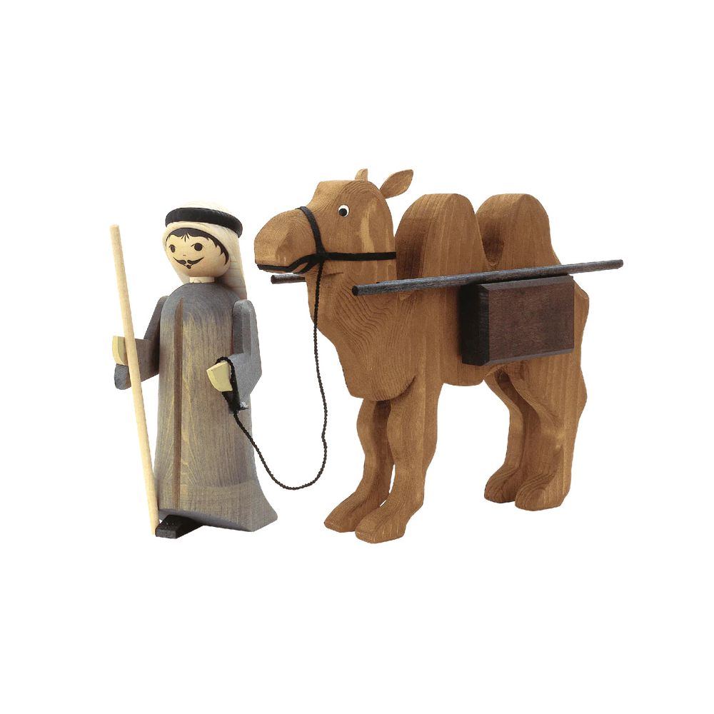Kameltreiber mit Kamel und Paketen, gebeizt 22cm