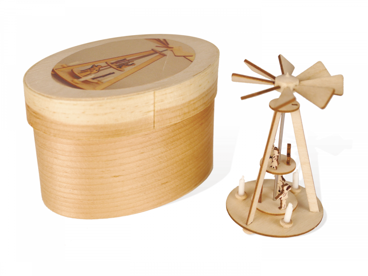 Miniatur Weihnachtspyramide mit echten Wachskerzen