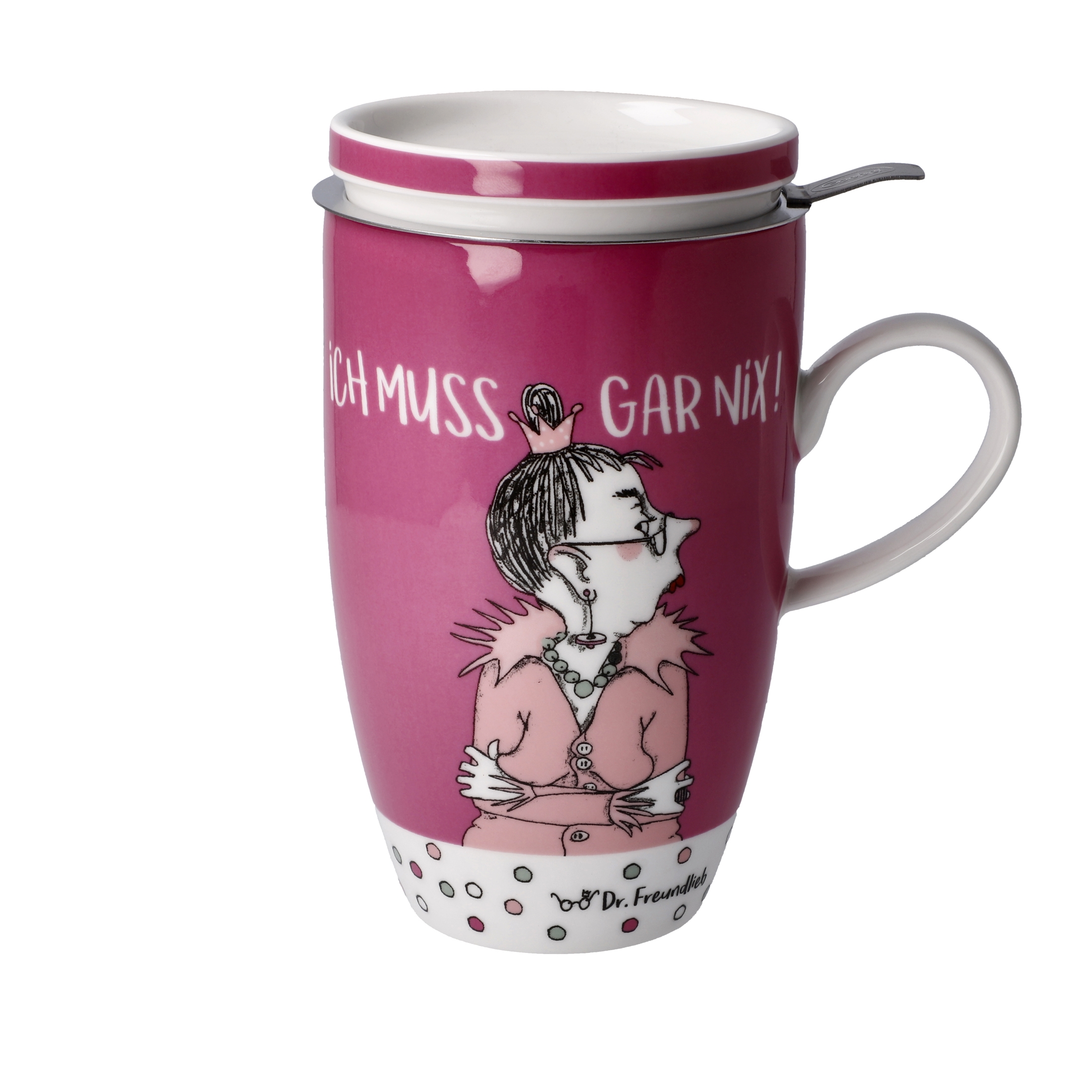 GOEBEL – Teetasse mit Deckel und Sieb – Barbara Freundlieb – “Ich muss gar nix!” – Bild 2