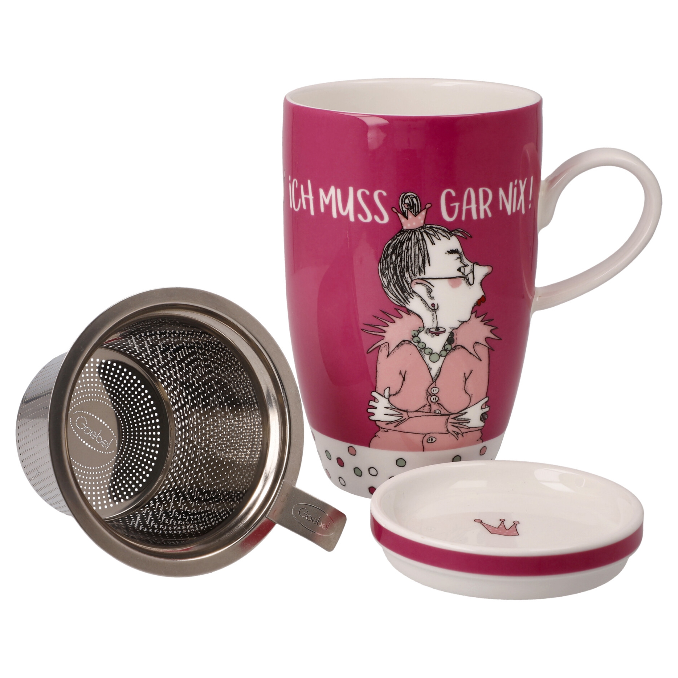 GOEBEL – Teetasse mit Deckel und Sieb – Barbara Freundlieb – “Ich muss gar nix!”