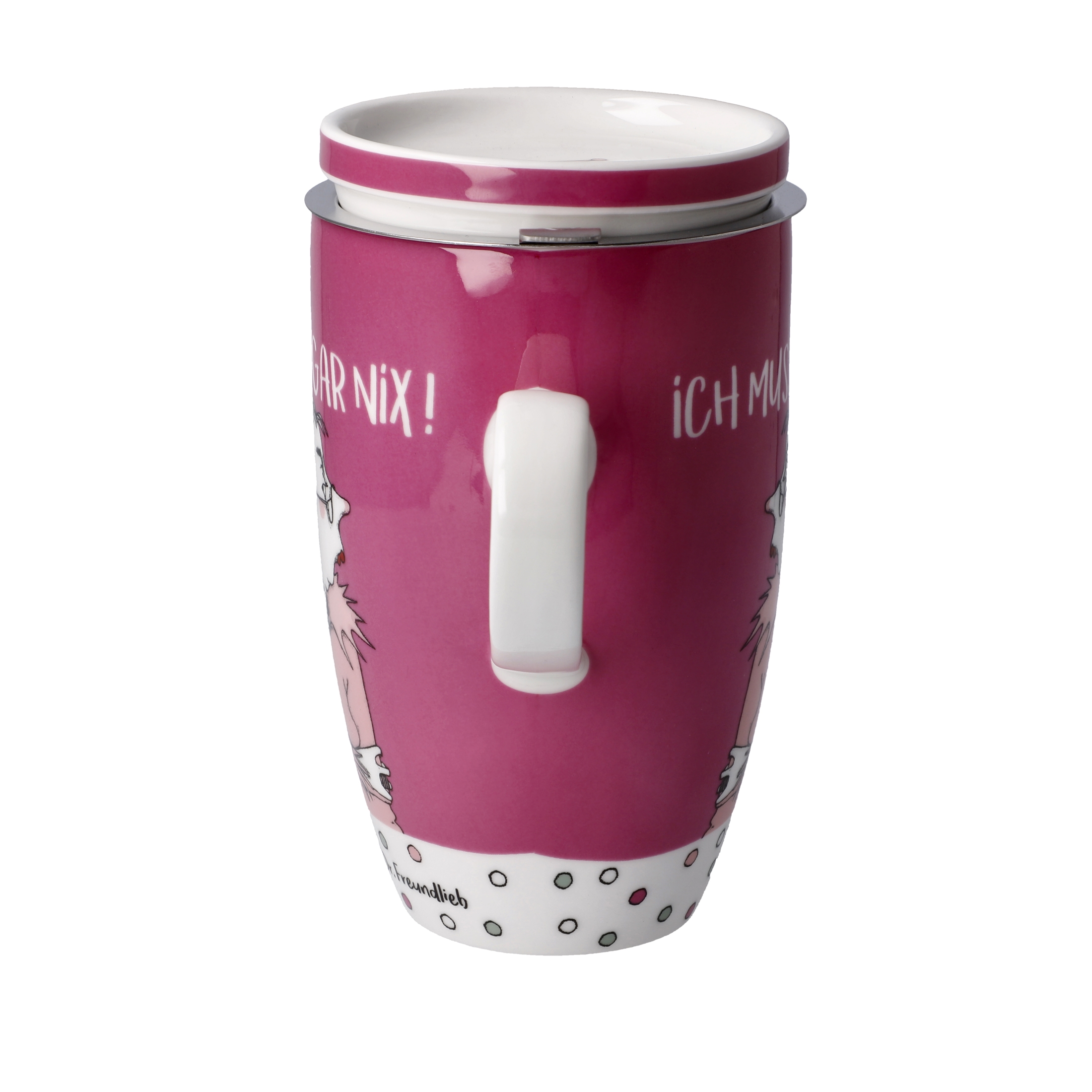 GOEBEL – Teetasse mit Deckel und Sieb – Barbara Freundlieb – “Ich muss gar nix!” – Bild 3