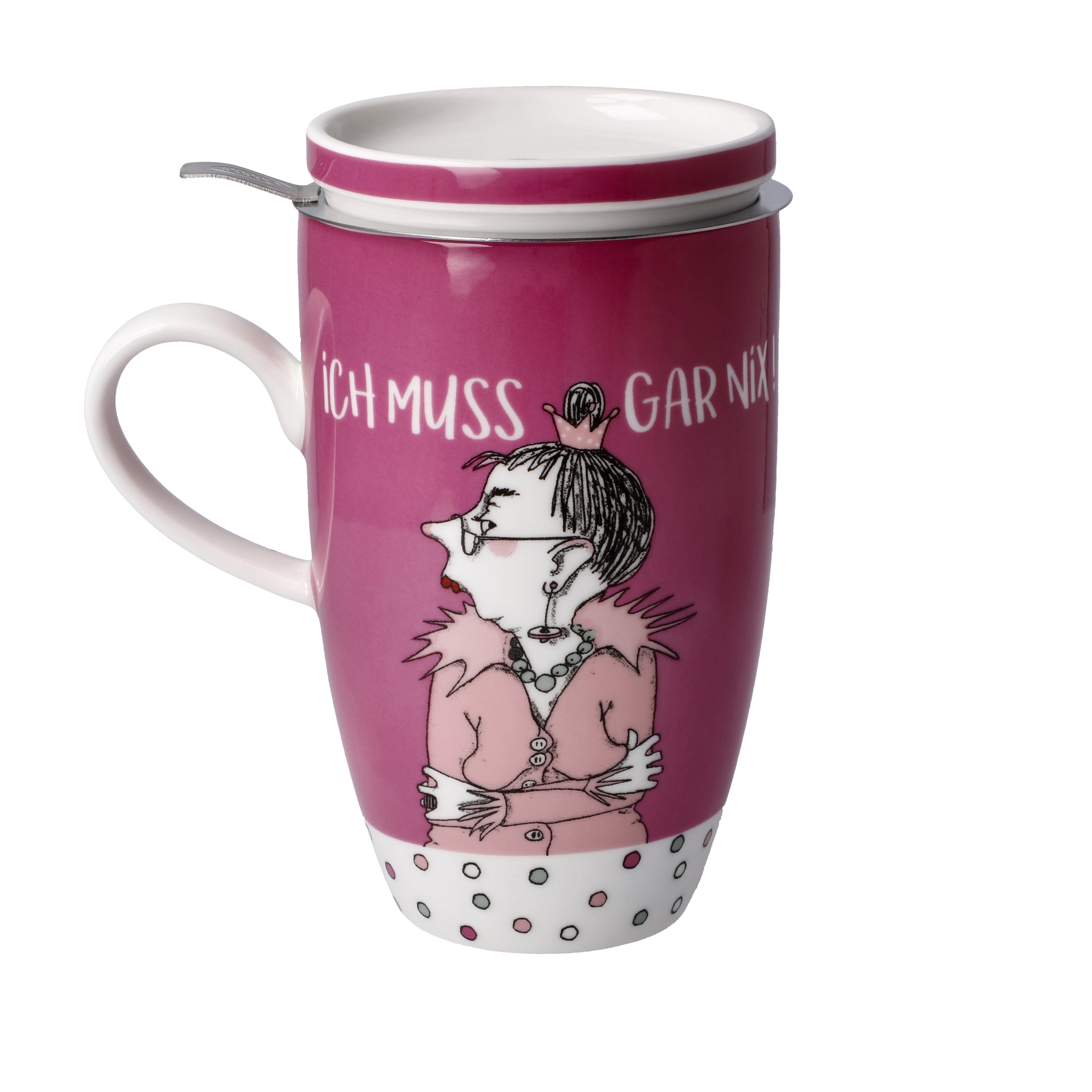 GOEBEL – Teetasse mit Deckel und Sieb – Barbara Freundlieb – “Ich muss gar nix!” – Bild 4