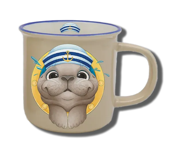 Handgemachte Tasse “Bullauge & Seehund” mit Wunschname