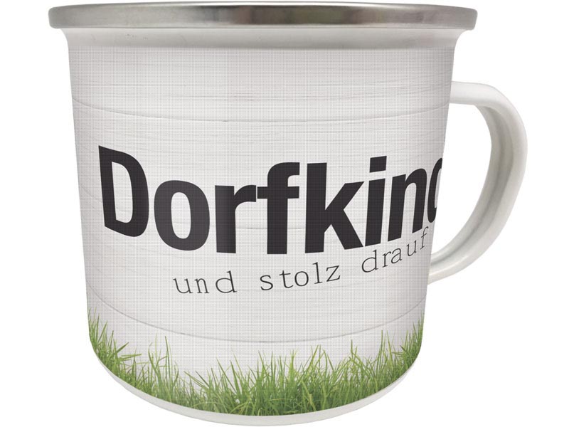 Emaillebecher “Dorfkind und stolz drauf”