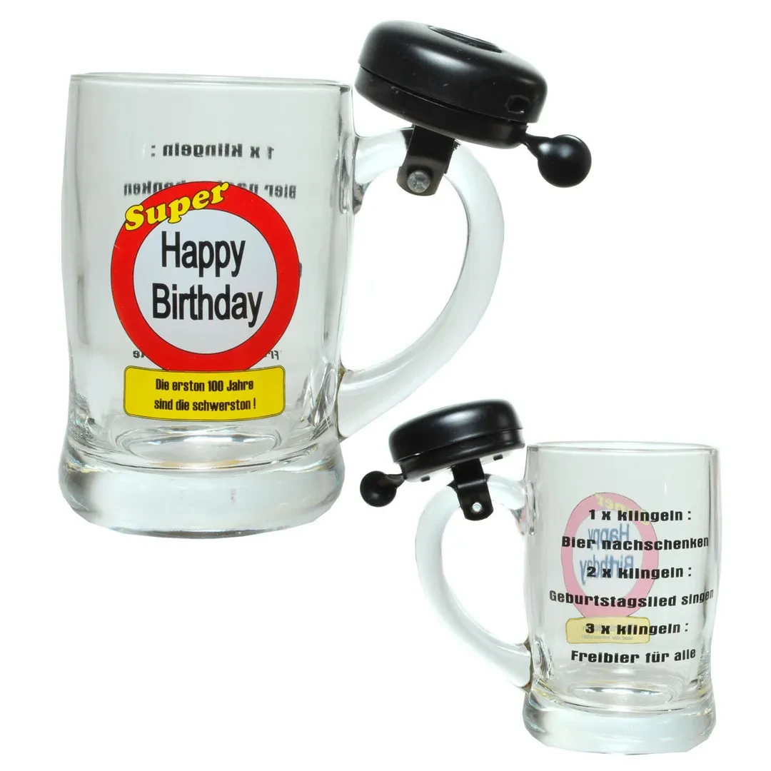 Bierkrug mit Klingel “Happy Birthday”