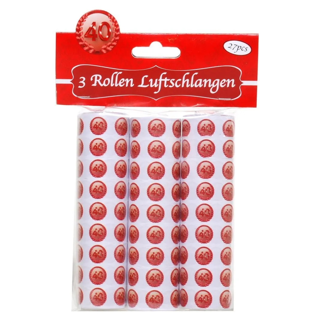 Luftschlangen mit Zahl “40” in Rot