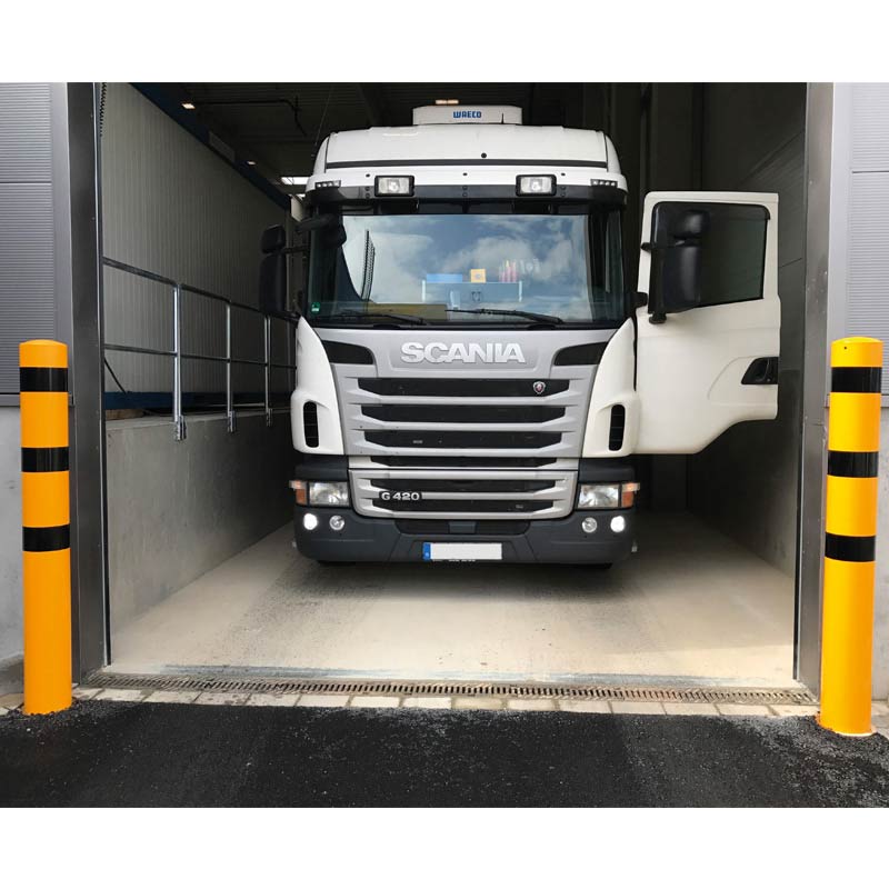 Rammschutz-Poller Ø 273 mm, ortsfest zum Einbetonieren, gelb-schwarz – Bild 2