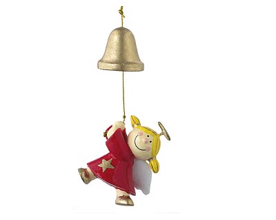Mila Deko Hängefigur Engel – Sterntaler an der Glocke hängend – rot oder gold – Bild 4