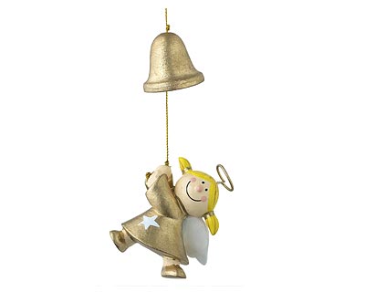 Mila Deko Hängefigur Engel – Sterntaler an der Glocke hängend – rot oder gold – Bild 3