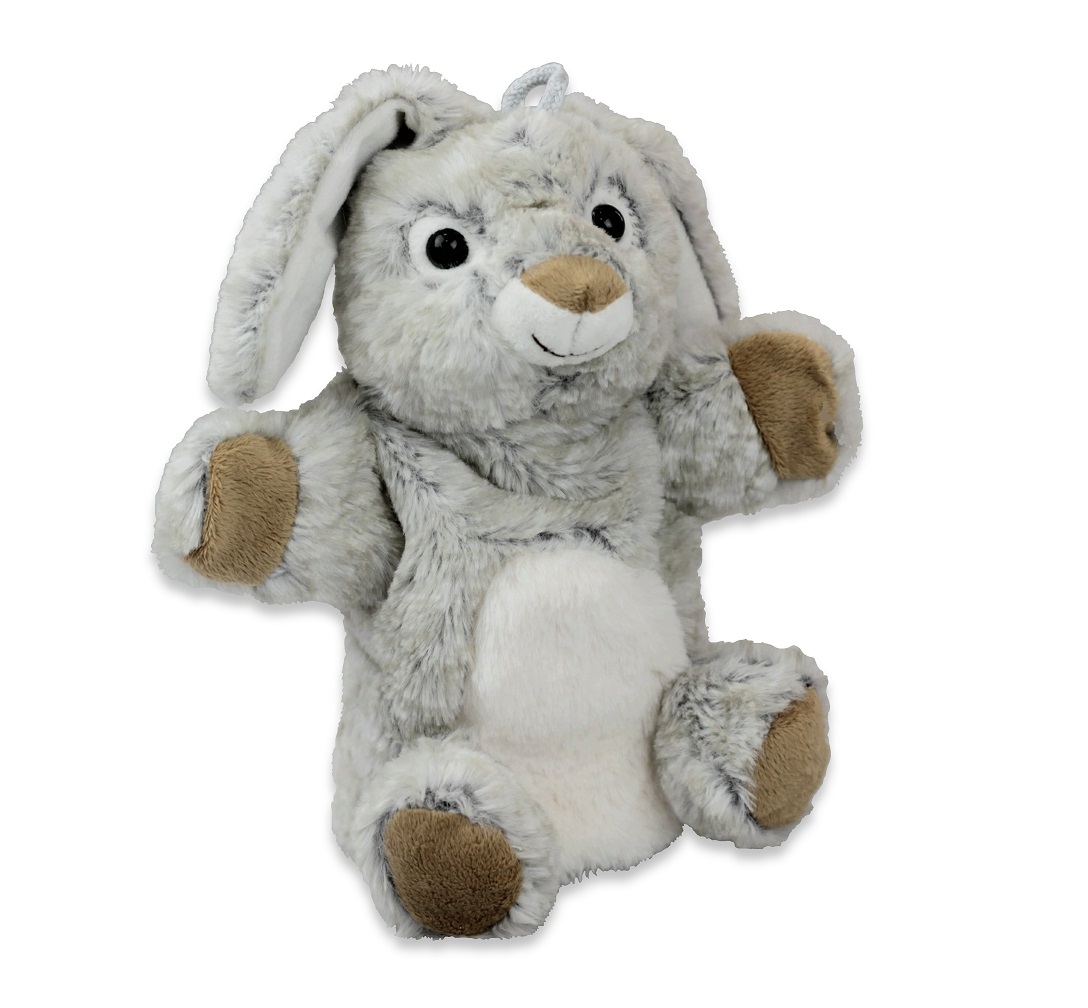Stofftier Handpuppe Hase grau Kuscheltier – Kaninchen Plüschtier Häschen