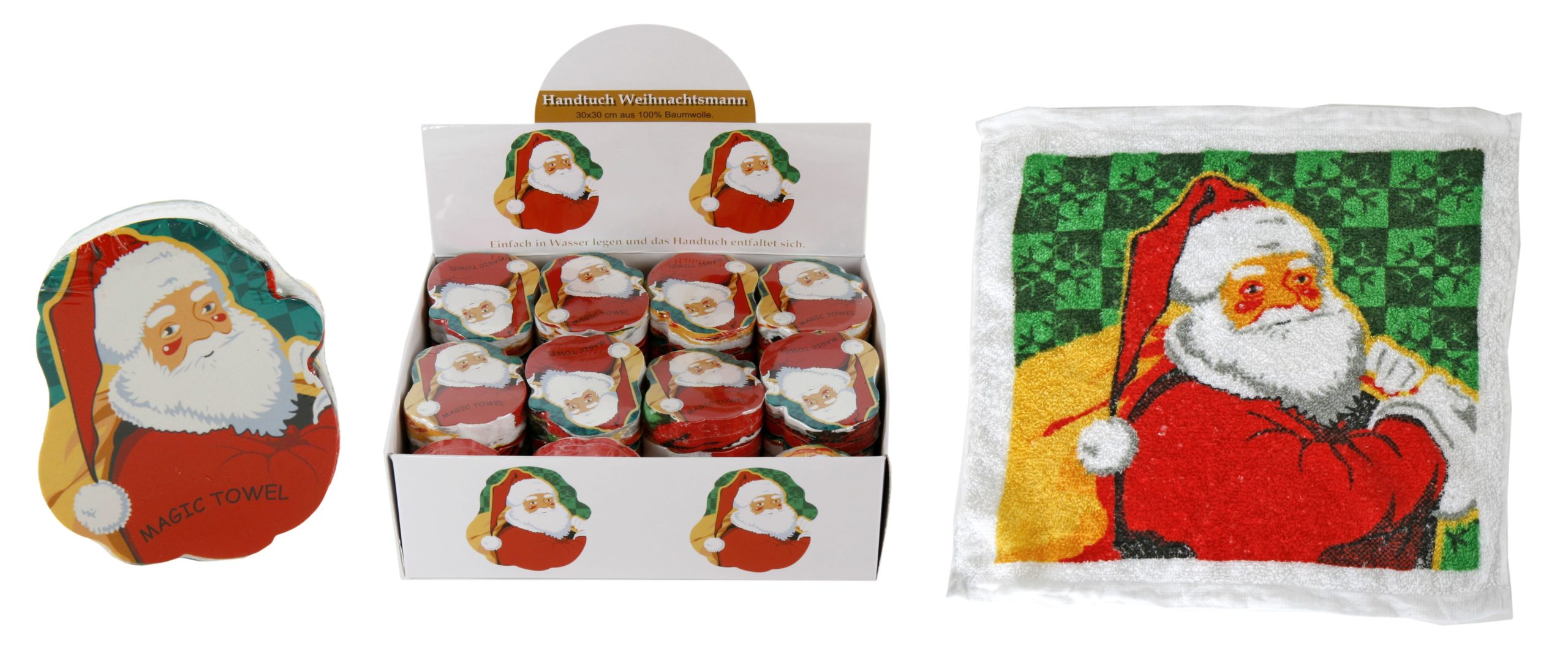 Magisches Handtuch Santa – Zauberhandtuch Weihnachtsmann, Baumwolle 30 x 30 cm – Bild 2
