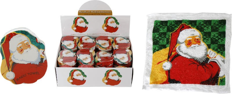 Magisches Handtuch Santa – Zauberhandtuch Weihnachtsmann, Baumwolle 30 x 30 cm
