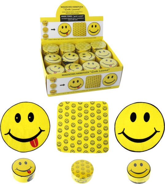 Magisches Handtuch Smile – Smiley Zauberhandtuch Gute Laune, Baumwolle 30 x 30 cm