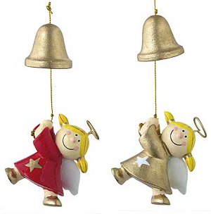Mila Deko Hängefigur Engel – Sterntaler an der Glocke hängend – rot oder gold
