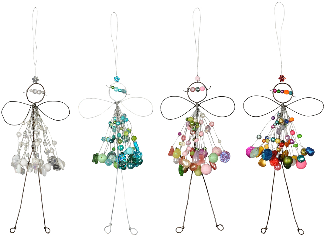 Verzierte Draht Fee zum Aufhängen – Engel mit Perlen – Fensterdekofee Drahtengel in verschiedenen Farben